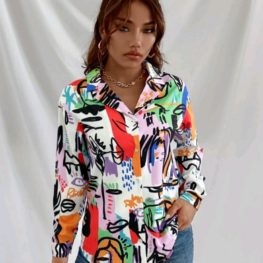 Very beautiful colorblock Curved Hem Tunic Blouse - Picture 6 of 7